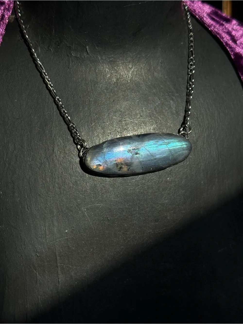 Labradorite Bar Pendant Necklace statement jewelry for protection 3rd eye chakra